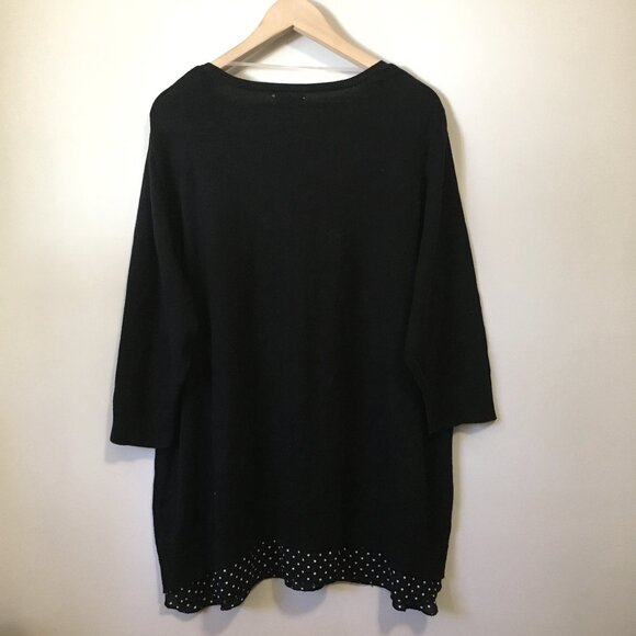Reitmans Black Rayon Cotton Sweater With Polka Dot Fabric Insert - Picture 2 of 15